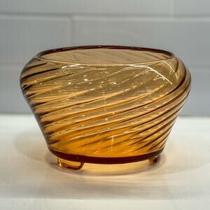 Vintage Art Deco Handblown Amber Swirl Art Glass Vase, Bowl, Console Bowl, 8"W